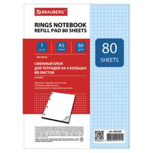 Сменный блок  BRAUBERG  А5 80л. голубой ар...